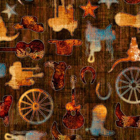 Born To Run Western Morifs Brown - 31479 A - QT Fabrics - Nebraska Quilt Company - F2501574