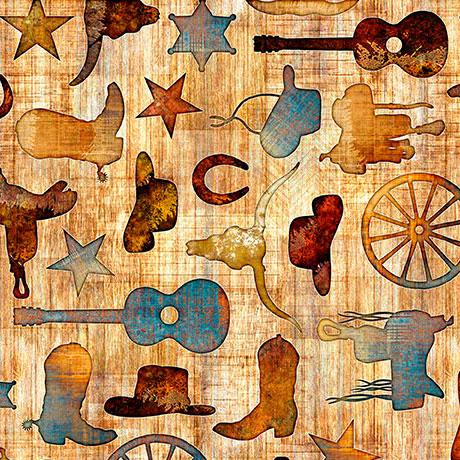 Born To Run Western Morifs Rust Tan - 31479 T - QT Fabrics - Nebraska Quilt Company - F2501577