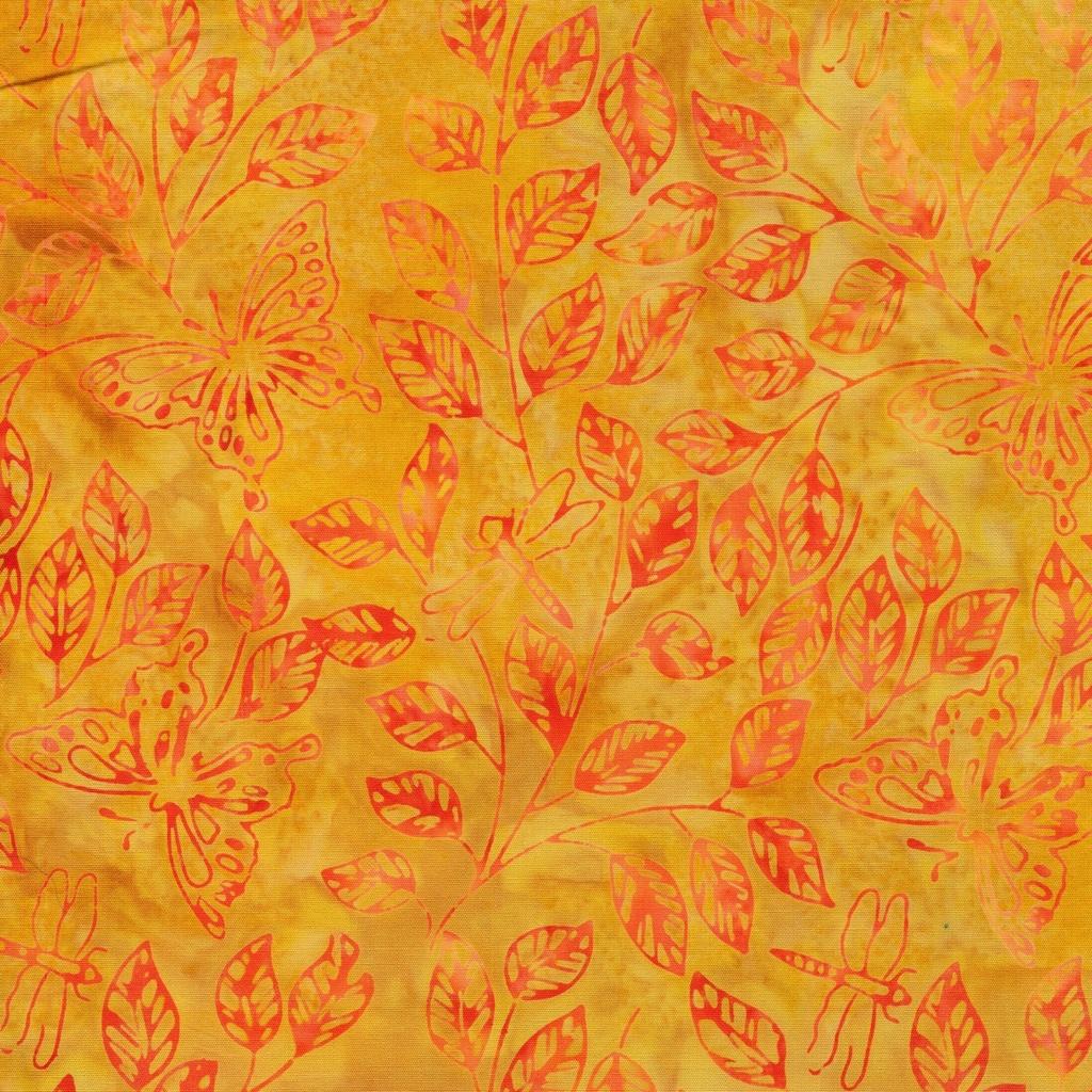 Butterfly Ballet Butterfly Dragonfly Leaves Multi Orange Pink - 112507872 - Island Batiks - Nebraska Quilt Company - F260396