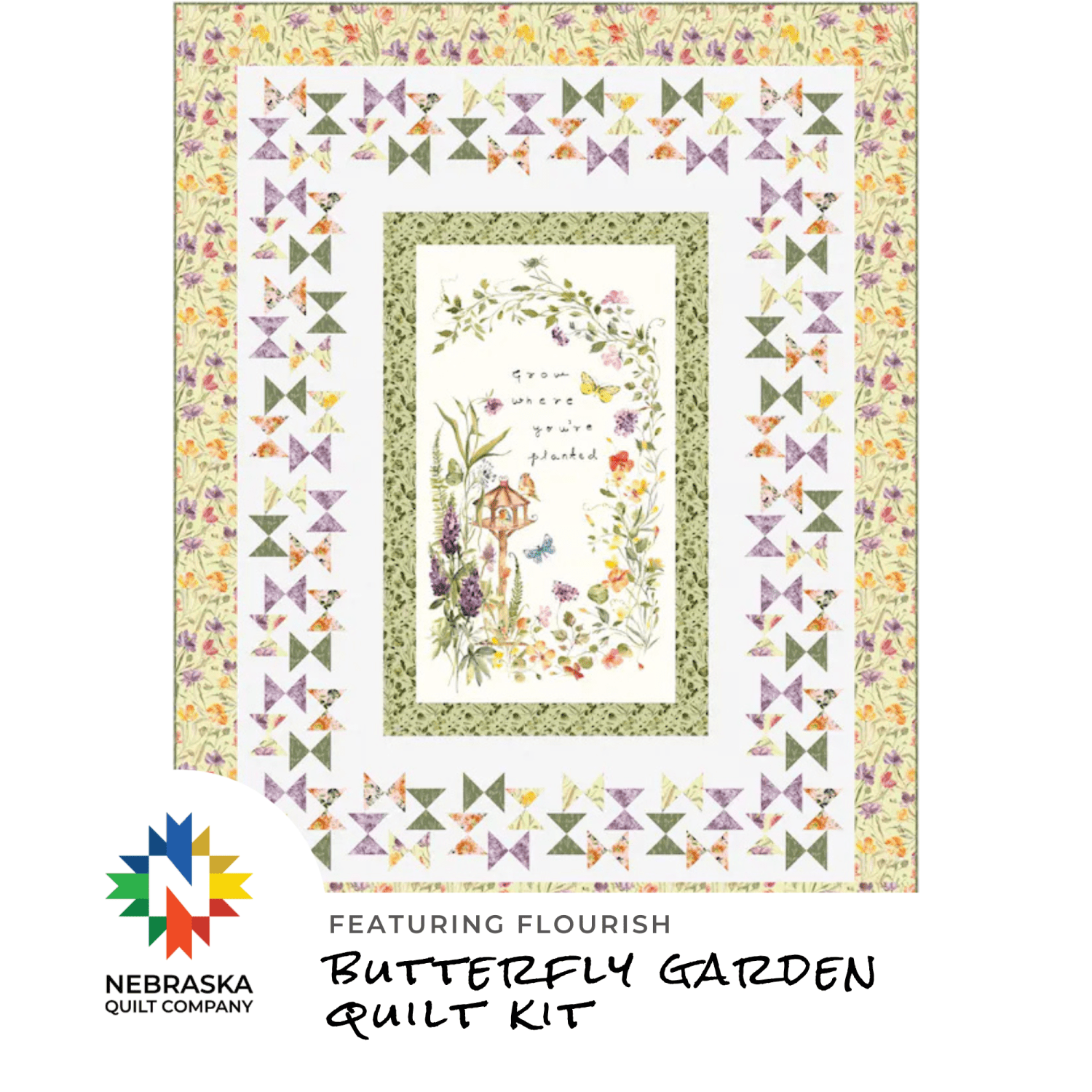 Butterfly Garden Quilt Kit featuring Flourish - Nebraska Quilt Company - Butterfly Garden Quilt Kit featuring Flourish