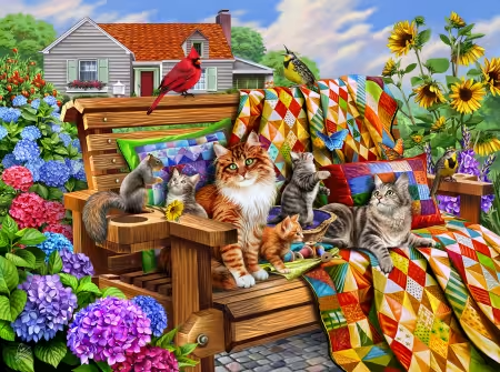 Cats and Quilts Puzzle 1000 Pieces - Nebraska Quilt Company - N2502204