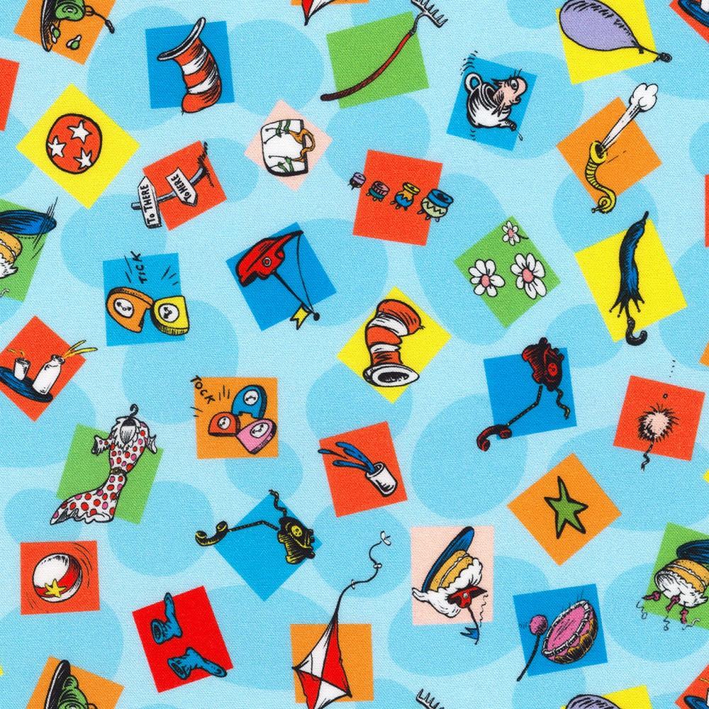 Celebrate Seuss! Illustration Toss Blue - ADED - 22859 - 203 - Robert Kaufman - Nebraska Quilt Company - F2401364