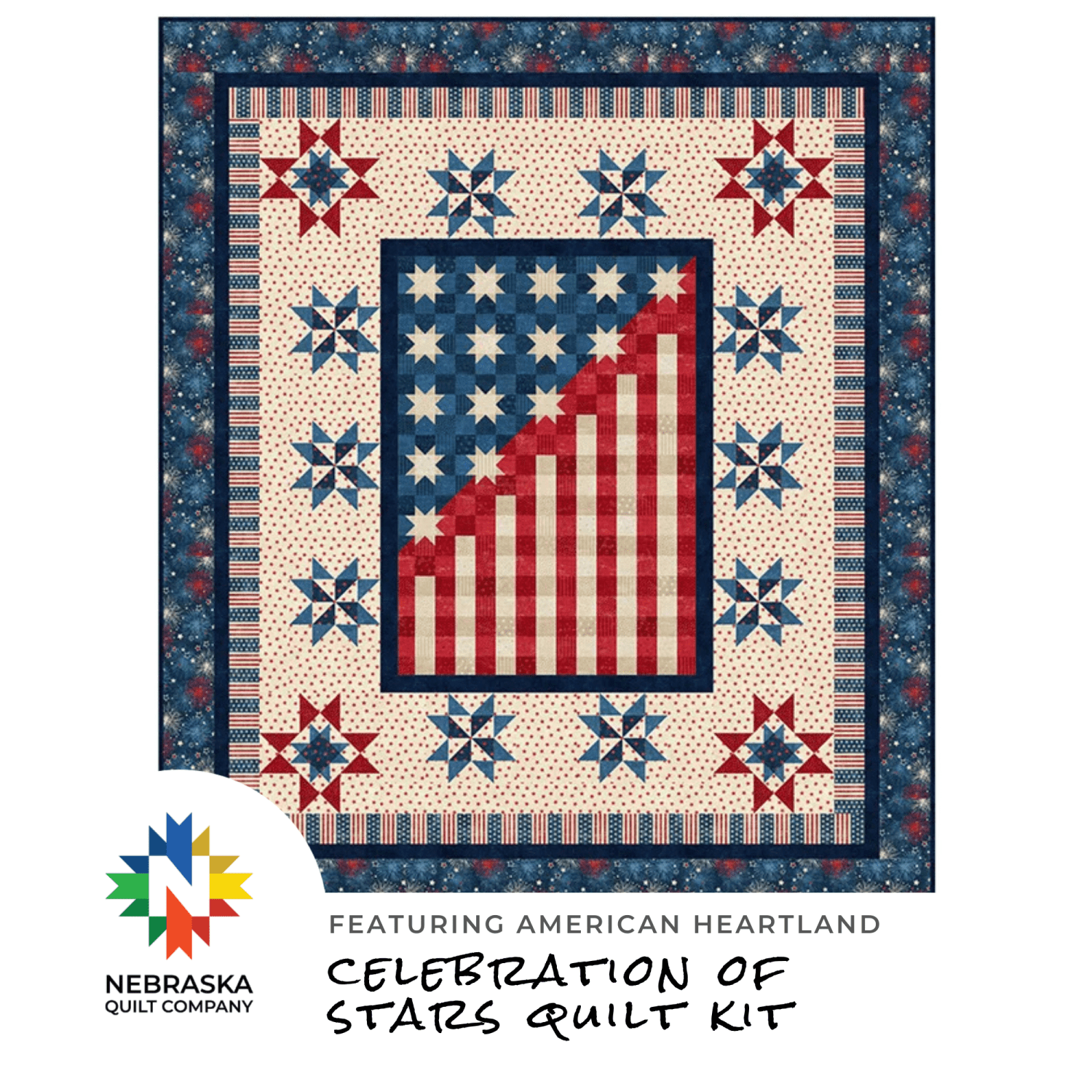 Celebration of Stars Quilt Kit featuring American Heartland - Nebraska Quilt Company - Celebration of Stars Quilt Kit featuring American Heartland