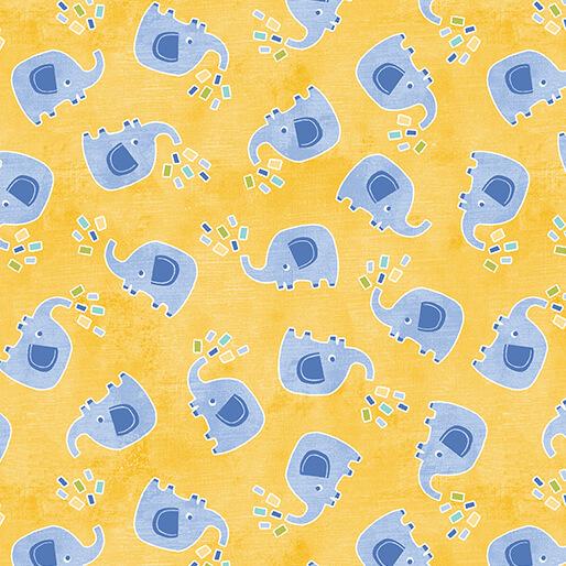 Chalk Baby Flannel Elephant Play Yellow/Blue - 16332F - 33 - Benartex - Nebraska Quilt Company - Chalk Baby Flannel Elephant Play Yellow/Blue - 16332F - 33 - Benartex
