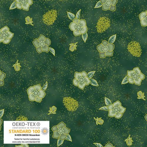 Christmas Stars Christmas Rose Green/Gold - 4592 - 009 - Blank Quilting - Nebraska Quilt Company - F2403072