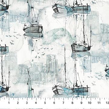 City Harbor Boats White Multi - DP27577 - 10 - Northcott Fabrics - Nebraska Quilt Company - F2400088
