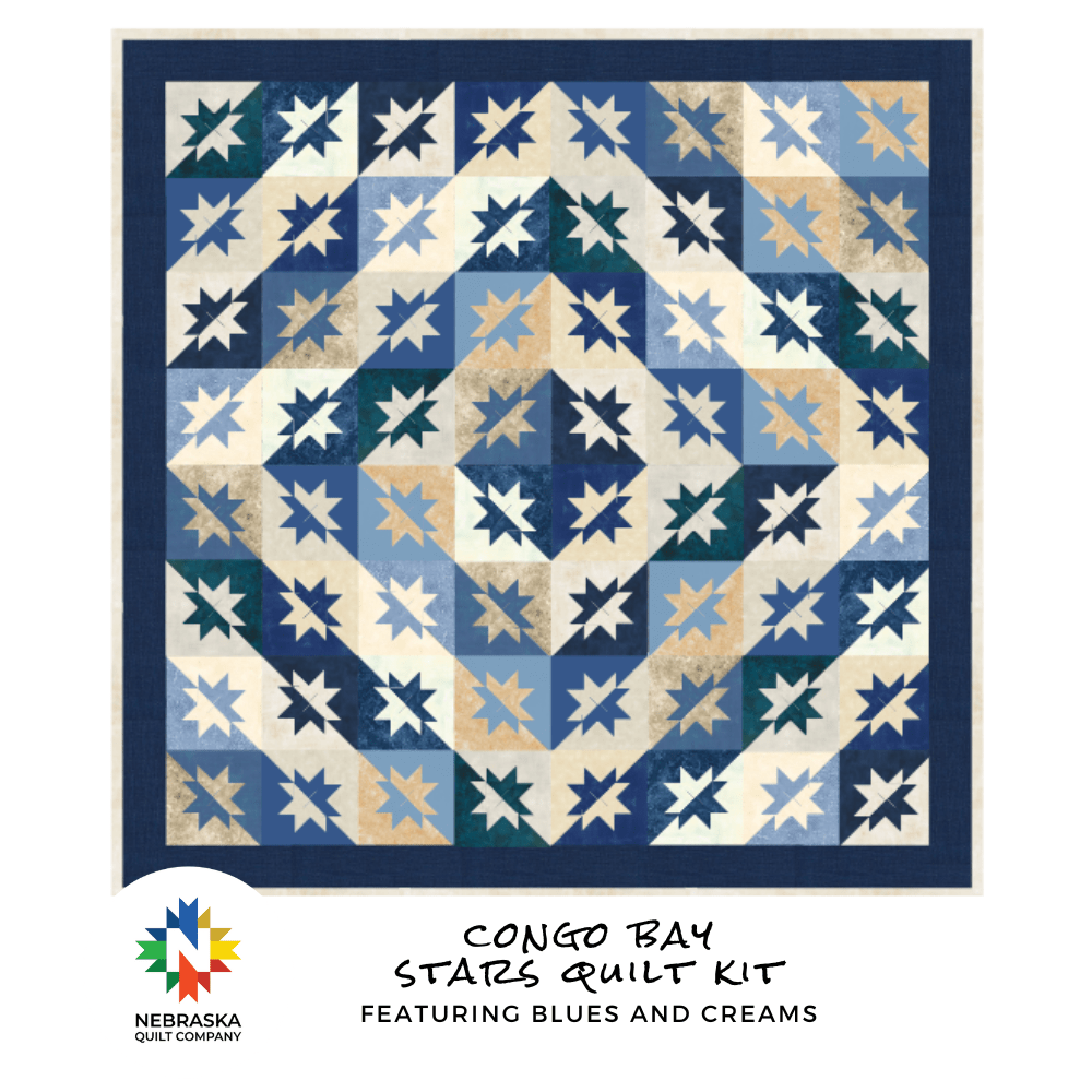 Congo Bay Stars Quilt Kit featuring Blues and Creams - Nebraska Quilt Company - Congo Bay Stars Quilt Kit featuring Blues and Creams