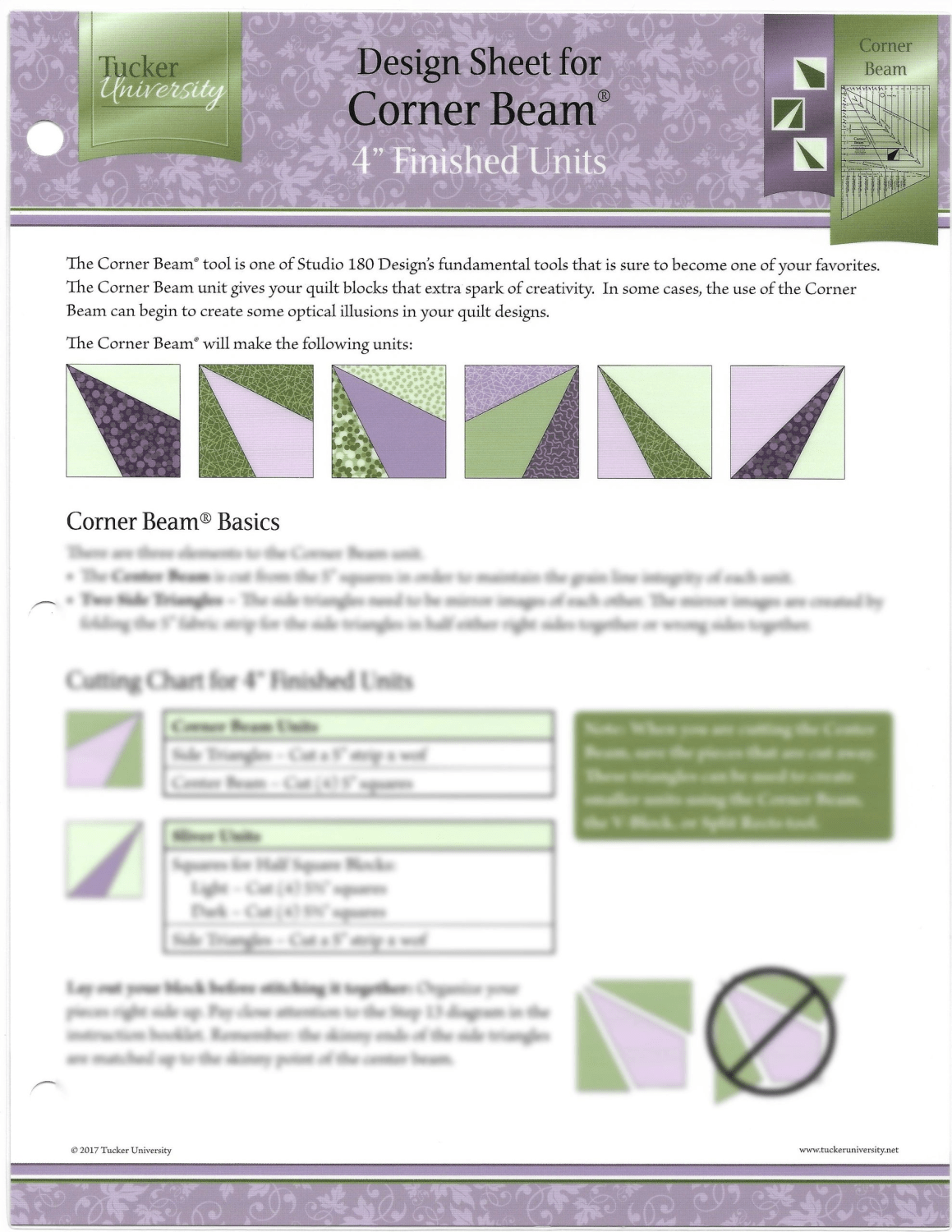 Corner Beam Design Sheet - Nebraska Quilt Company - PUB09431