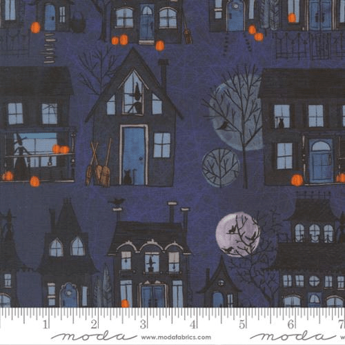 Coven Witch Village Landscape And Nature Haunted Houses Midnight - 48801 15 - Moda Fabrics - Nebraska Quilt Company - F261594