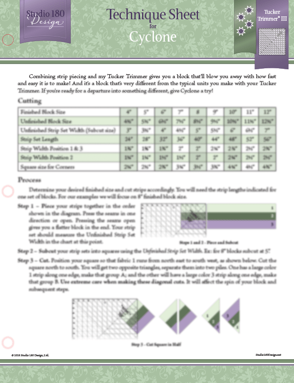 Cyclone Technique Sheet - Nebraska Quilt Company - PUB2400023
