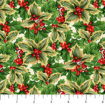 Deck the Halls Holly Beige Multi - 28998-12 - Northcott Fabrics - Nebraska Quilt Company - F261418