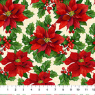 Deck the Halls Poinsettia Beige Multi - Nebraska Quilt Company - F261416