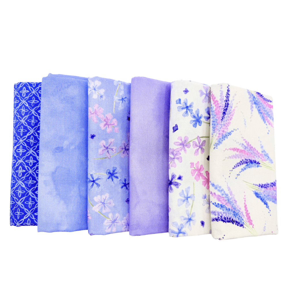 Delphinium Half Yard Bundle Blue Purple White V.1 6 Pieces - Nebraska Quilt Company - PC260868