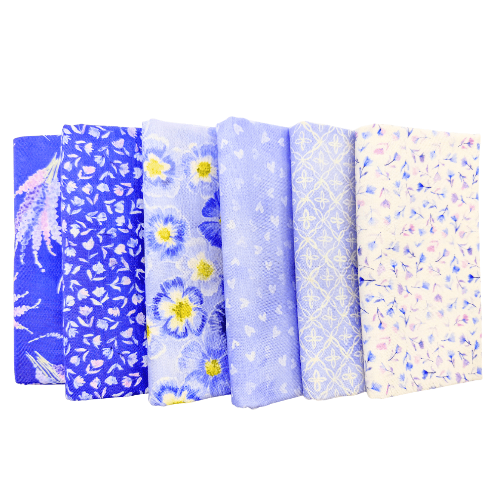 Delphinium Half Yard Bundle Blue Purple White V.2 6 Pieces - Nebraska Quilt Company - PC260869