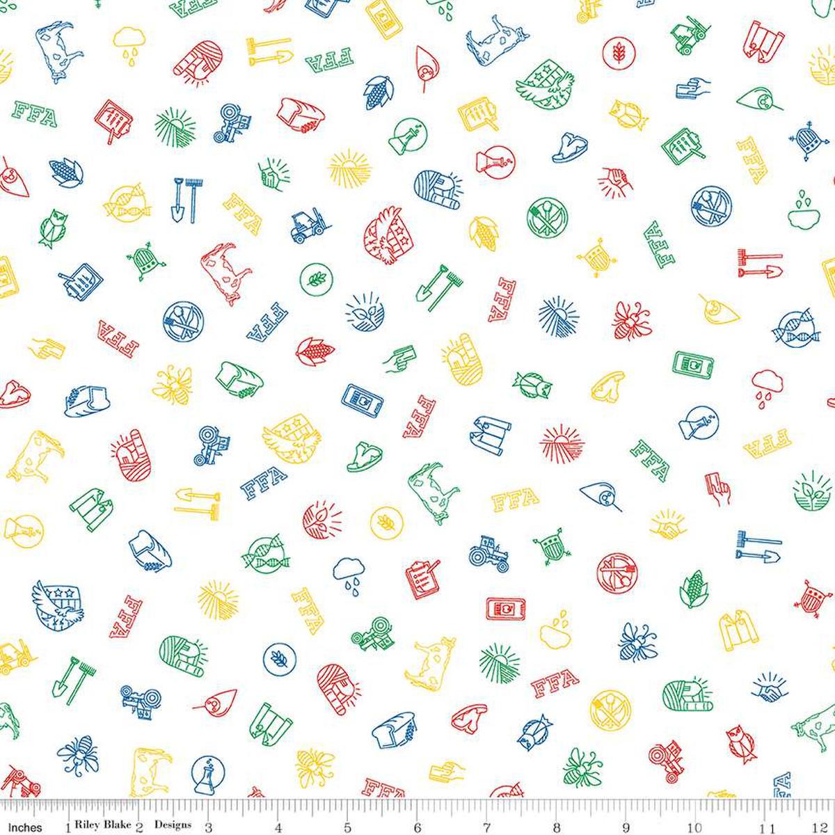 FFA Forever Blue 2 Icons White - C15852 - WHITE - Riley Blake Designs - Nebraska Quilt Company - F2401207