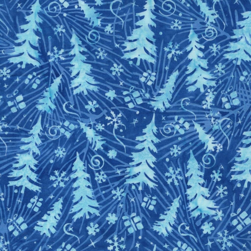 Frosted Wishes Trees and Presents Blue Bluebird - 122507545 - Island Batik - Nebraska Quilt Company - F261021