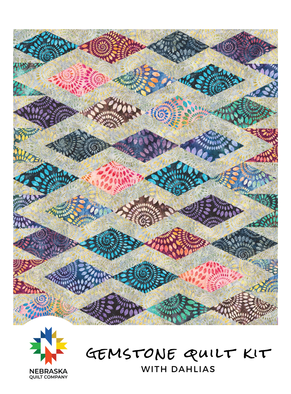 Gemstone Quilt Kit with Dahlias - Nebraska Quilt Company - K09860