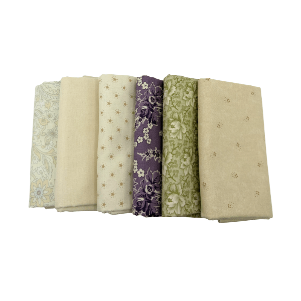 Green Purple and Cream Half Yard Bundle Multi 6 Pieces - Nebraska Quilt Company - PC261341