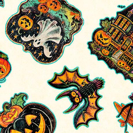 Happy Haunting Halloween Character Toss Cream - 31045 - E - QT Fabrics - Nebraska Quilt Company - F2403121