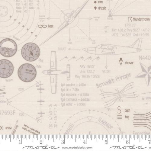 High Flight Ground School Novelty Map Text Diagrams Smoke - 45061 21 - Moda Fabrics - Nebraska Quilt Company - F2501750