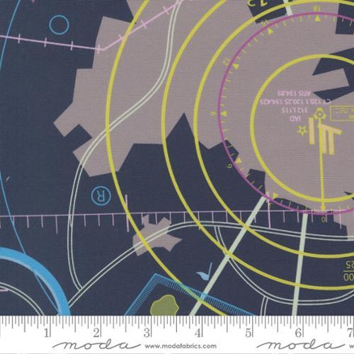 High Flight VFR Chart Novelty Map Lake Navy - 1 Yard Cut - Verified! - 45060 18 - Moda Fabrics - Nebraska Quilt Company - F2501745