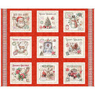 Holly Jolly Christmas Ephemera Blocks Red Panel 36" x 42" - Nebraska Quilt Company - PAN2403153