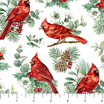 Home For Christmas Cardinals White Multi - DP28925-10 - Northcott Fabrics - Nebraska Quilt Company - F261306