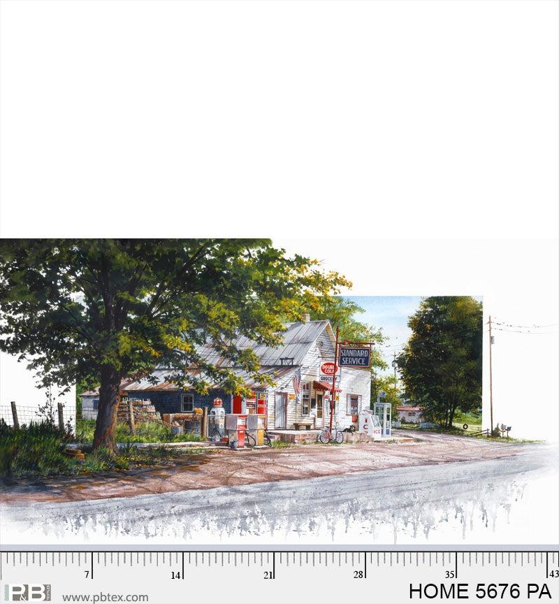 Hometown Service Station Panel - Nebraska Quilt Company - Hometown Service Station Panel