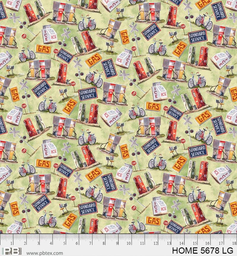 Hometown Service Station Toss Light Green - 5678 LG - P & B Textiles - Nebraska Quilt Company - Hometown Service Station Toss Light Green - 5678 LG - P & B Textiles