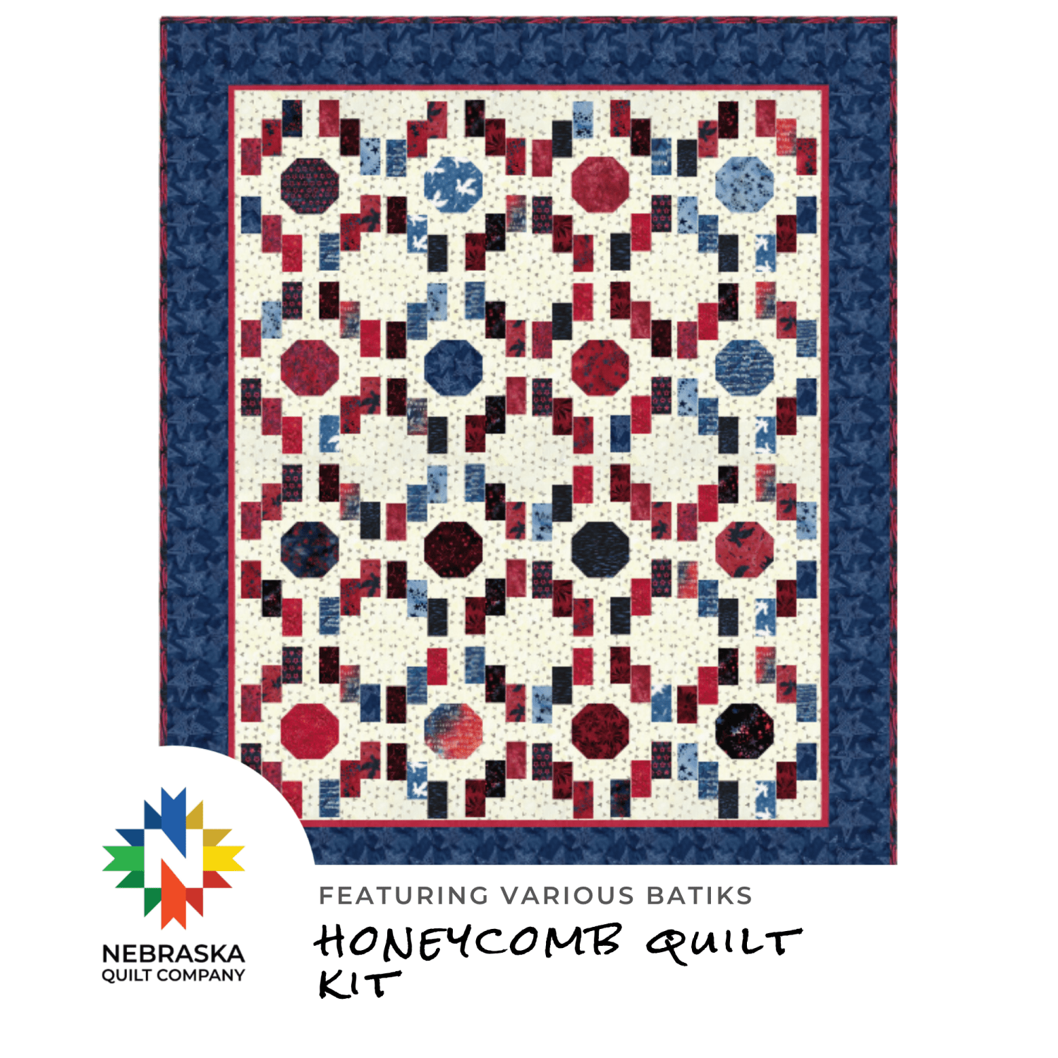 Honeycomb Quilt Kit Featuring Various Batiks - Nebraska Quilt Company - K261805