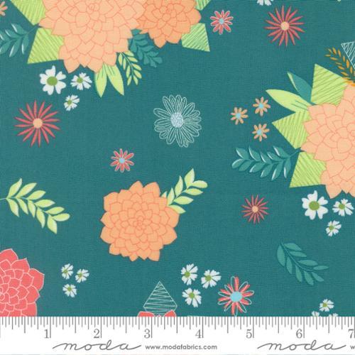 Honeyed Horizon Bursting Blooms Horizon Teal - 47010 20 - Moda Fabrics - Nebraska Quilt Company - F260806