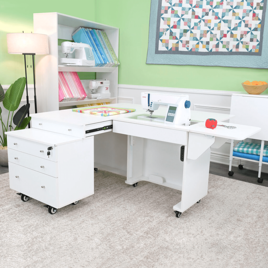 Kangaroo & Joey Dual Rail Electric Sewing Cabinet Ash White - Nebraska Quilt Company - SCK8811EL