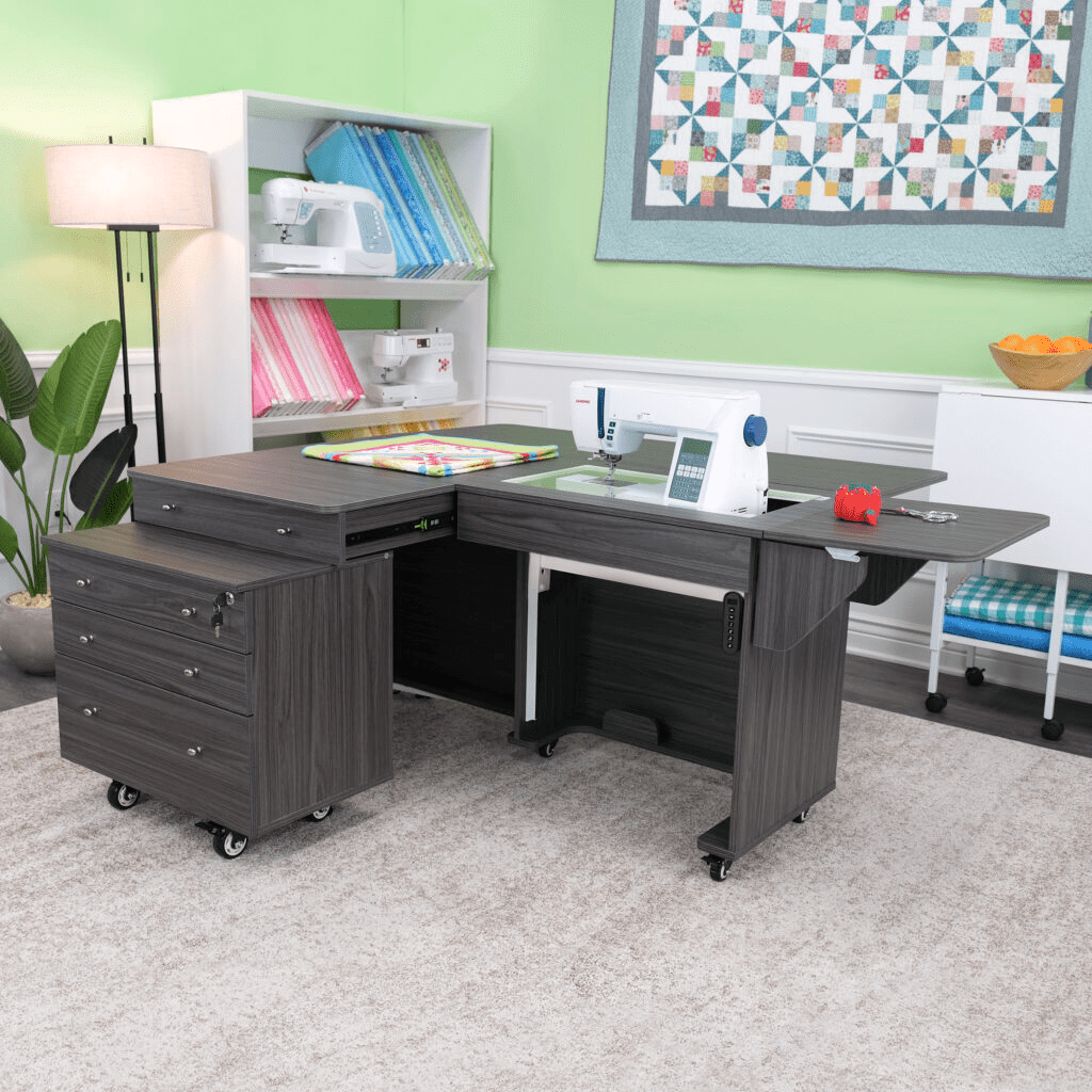 Kangaroo & Joey Dual Rail Electric Sewing Cabinet Gray - Nebraska Quilt Company - SCK8807EL