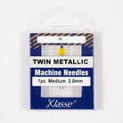 Klasse Twin Metallic Machine Needle 2.0MM/80 - 1ct - Nebraska Quilt Company - AAA5159.020