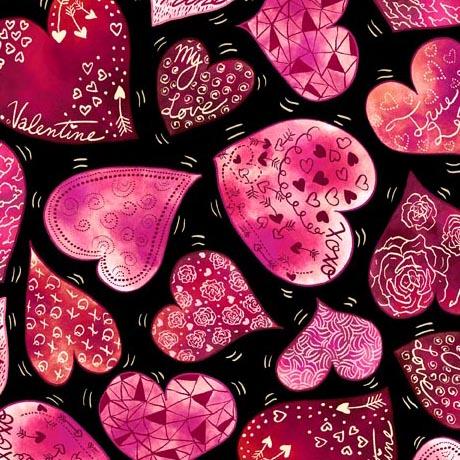 Love Struck Large Decorative Hearts Black - 30778 - J - QT Fabrics - Nebraska Quilt Company - F2400841