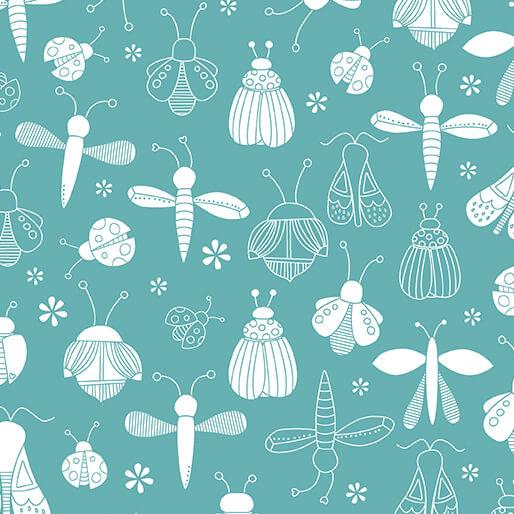 Lucky Bugs Bucket of Bugs Turquoise Blue - 16557 - 83 - Benartex - Nebraska Quilt Company - F2501684