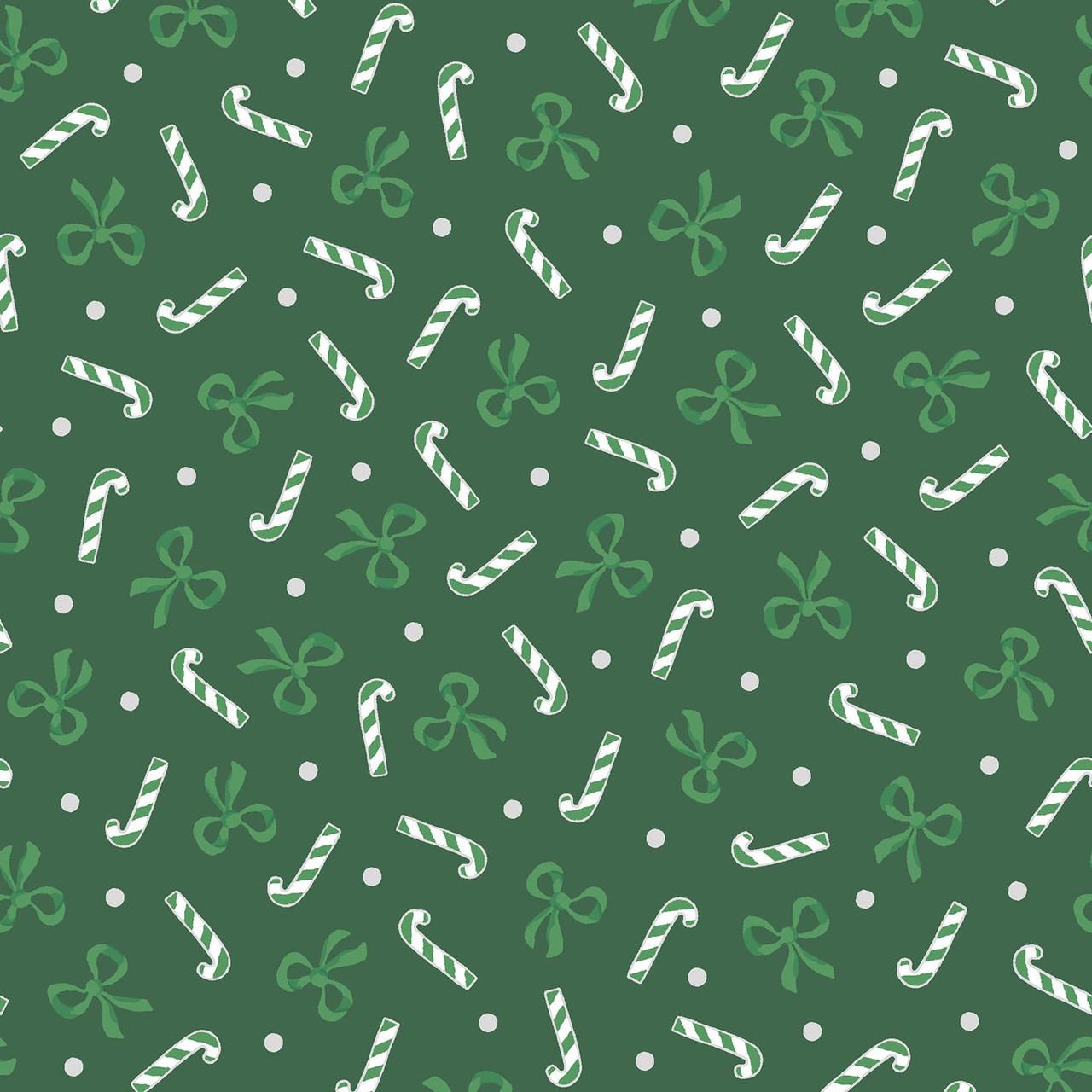 Merry Mix Candy Canes and Bows Metallic Green - MASM11111 - G - Maywood Studios - Nebraska Quilt Company - F261084