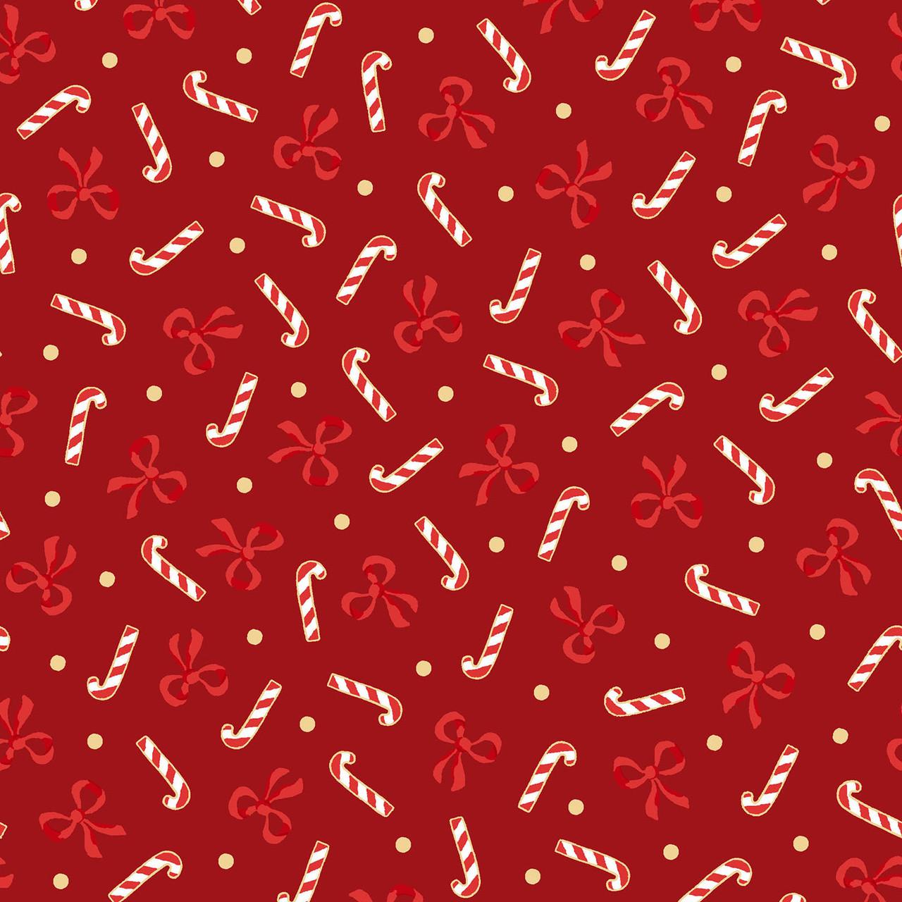Merry Mix Candy Canes and Bows Metallic Red - MASM11111 - R - Maywood Studios - Nebraska Quilt Company - F261085