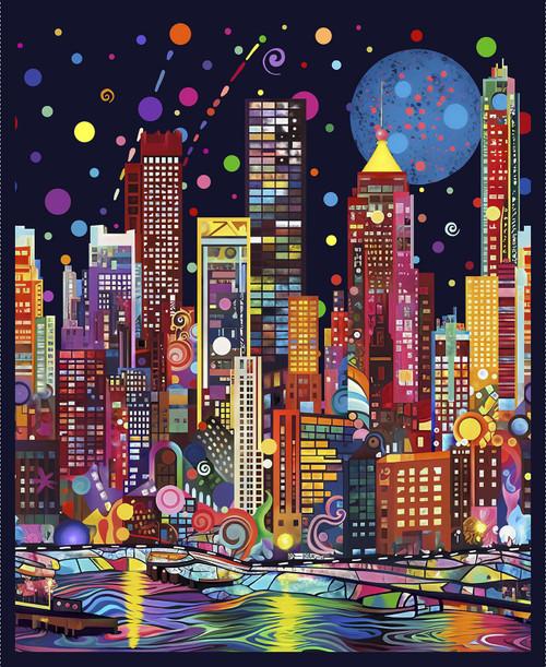 Metro Mirage Black Multi Panel 36" x 40" - Nebraska Quilt Company - PAN251776