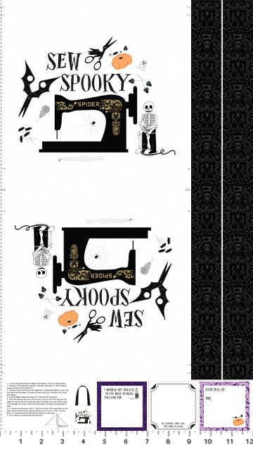 Mr. Bones Sews Canvas Tote Panel White - Nebraska Quilt Company - PAN2402099