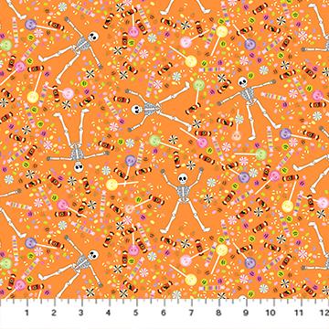 Mr. Bones Sews Skeleton & Candy Toss Orange - 91075 - 56 - FIGO Fabrics - Nebraska Quilt Company - F2402092