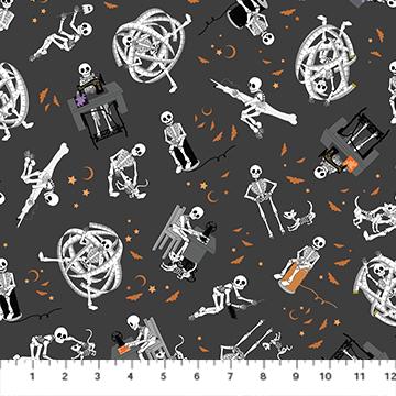 Mr. Bones Sews Skeleton Toss Gray - 91074 - 95 - FIGO Fabrics - Nebraska Quilt Company - F2402091