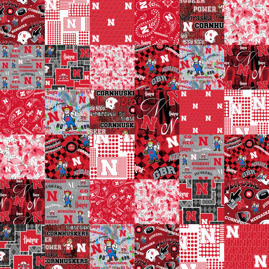 NCAA - Nebraska Collegiate Cheater Quilt Allover - NE1363 - Sykel Enterprises - Nebraska Quilt Company - NCAA - Nebraska Collegiate Cheater Quilt Allover - NE1363 - Sykel Enterprises