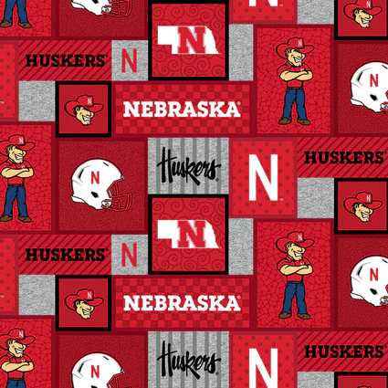 NCAA University of Nebraska College Patch Fleece Remnant 31" x 58" - NE1177 - Sykel Enterprises - Nebraska Quilt Company - NCAA University of Nebraska College Patch Fleece Remnant 31" x 58" - NE1177 - Sykel Enterprises
