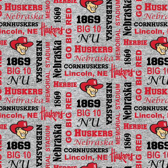 NCAA University of Nebraska Heather Verbiage Fleece - NE1162 - Sykel Enterprises - Nebraska Quilt Company - NCAA University of Nebraska Heather Verbiage Fleece - NE1162 - Sykel Enterprises