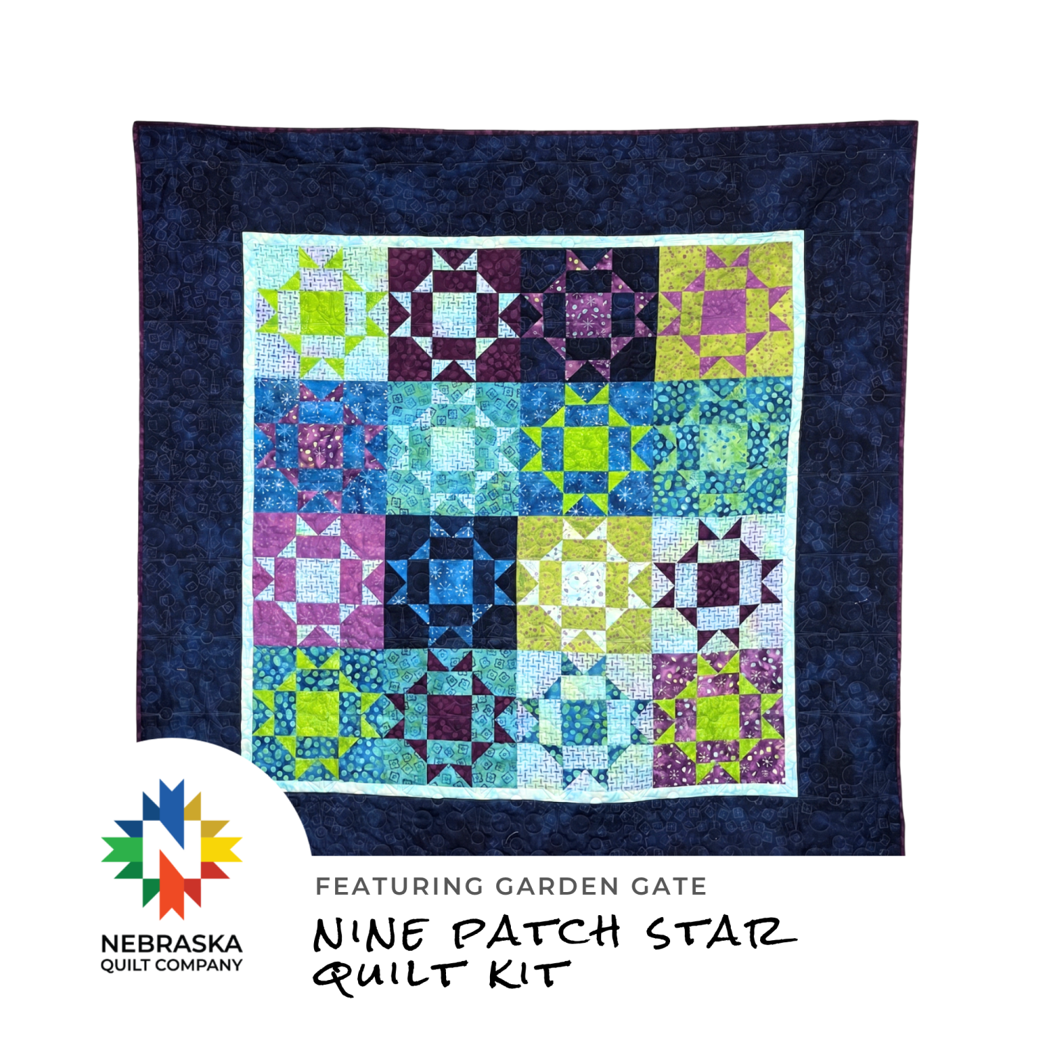 Nine Patch Star Quilt Kit Featuring Garden Gate - Nebraska Quilt Company - K261340