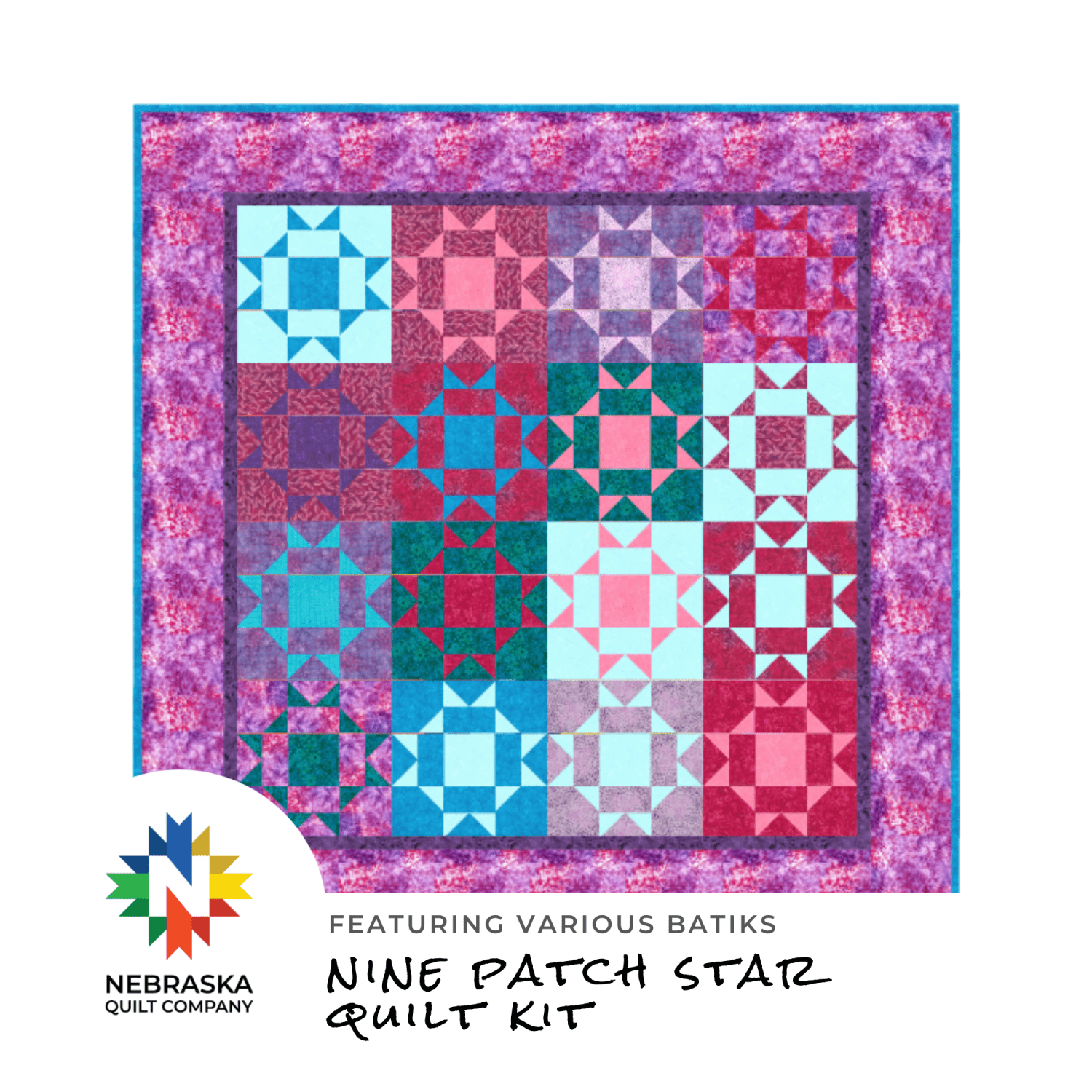 Nine Patch Star Quilt Kit Featuring Various Batiks - Nebraska Quilt Company - K261415