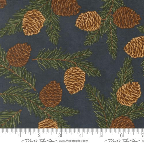 Northwoods Lodge Pinecones Greenery Midnight - 56191 17 - Moda Fabrics - Nebraska Quilt Company - F261912