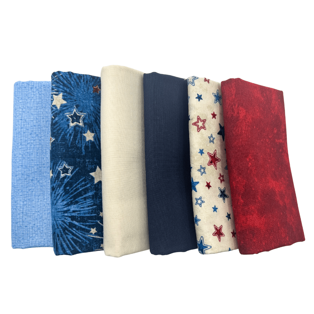 Patriotic Half Yard Bundle 6 Pieces Red White and Blue - Nebraska Quilt Company - Patriotic Half Yard Bundle 6 Pieces Red White and Blue