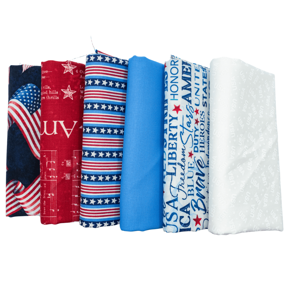 Patriotic Half Yard Bundle Red White and Blue 6 Pieces - Nebraska Quilt Company - PC260170